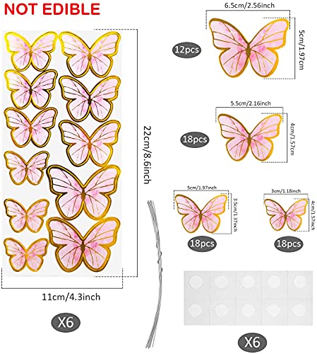 66 Piezas Decoracion Tartas Cumpleaños Mariposas Topper Tarta Cumpleaños Decoración Cake Topper Decoración Tarta Cumpleaños Mariposas Decorativas para Chicas Infantiles Niñas(Rosado,No comestible)