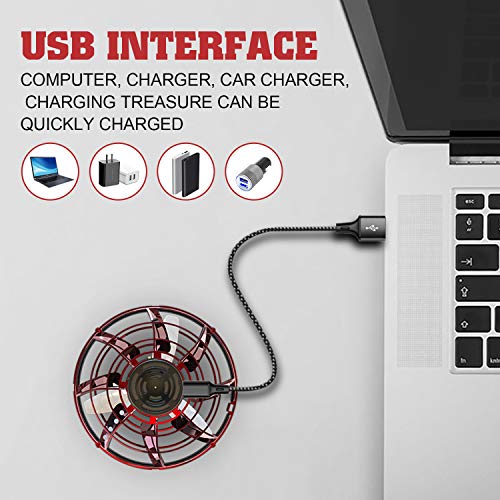 Abree Flying Toys para Adultos y niños con Carga USB Mini UFO Drone Spinner Manual con Luces LED RGB giratorias y Brillantes de 360 ° (Red)