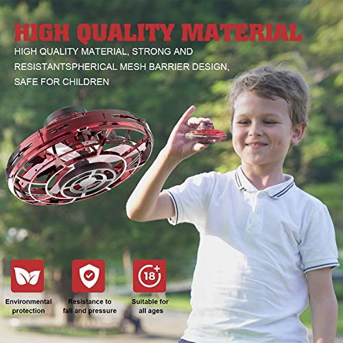 Abree Flying Toys para Adultos y niños con Carga USB Mini UFO Drone Spinner Manual con Luces LED RGB giratorias y Brillantes de 360 ° (Red)