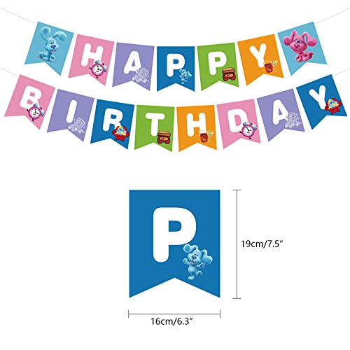 Accesorios para fiesta de cumpleaños de Blues Clues, decoración de fiestas, juego con blues Clues Happy Birthday Banner Pastel Cupcake Toppers Globos adhesivos para niñas niños