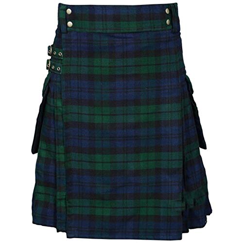 acsefire Falda Escocesa para Hombre Falda Medieval Vintage Punk Gothic Tradicional Highland Combat Kilt con Bolsillos