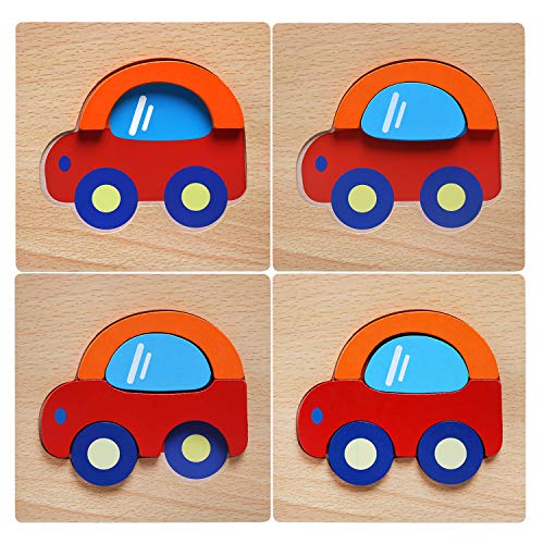 Afufu Juguetes Bebes, Puzzles de Madera, Juguetes Montessori Educativos para Bebé, Rompecabezas niños Juegos 1 año 2 3 4 5 6 años, Dibujo de Auto Colorido con Placa, Regalo de cumpleaños, Navidad