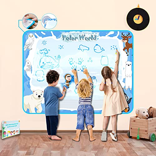 Agua Dibujo Pintura, 90x120 cm Barley Direct Agua Dibujo Doodle Niños Pizarra Mágica Agua Brillan en la Oscuridad Esteras de Agua Pintura Juguetes Educativo para Niños Niñas Regalos de Cumpleaños