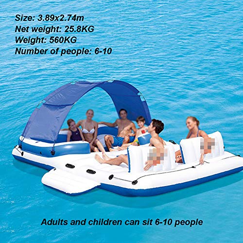 AIZYR Isla Flotante De La Brisa Tropical Balsa, Flotador De Piscina Inflable Gigante para Adultos, Incluye Canopy, Portavasos, Bolsa De Enfriamiento, Salón para hasta 6 Personas