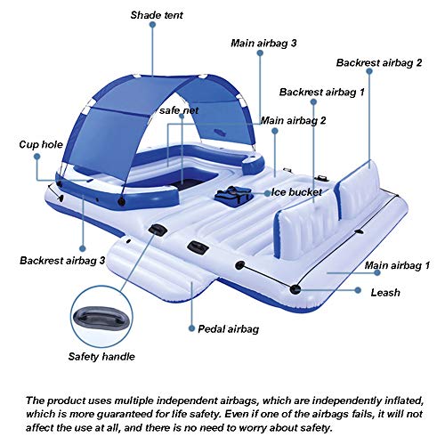 AIZYR Isla Flotante De La Brisa Tropical Balsa, Flotador De Piscina Inflable Gigante para Adultos, Incluye Canopy, Portavasos, Bolsa De Enfriamiento, Salón para hasta 6 Personas