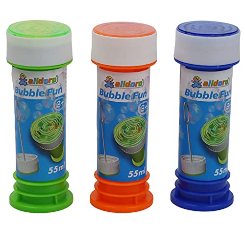 alldoro 63072 Bubble Fun - Burbujas de jabón (12 Unidades, 55 ml, jabón con Varilla de Palo y Laberinto en la Tapa, 12 Unidades para Bodas y JGA, para niños a Partir de 36 Meses y Adultos, Multicolor
