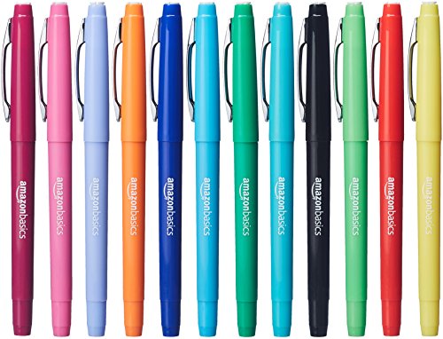 Amazon Basics - Rotuladores de punta de fieltro, colores surtidos, paquete de 12