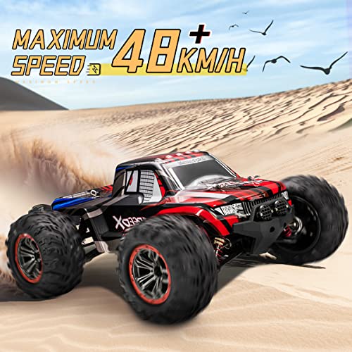 ANGOOD Coche Teledirigido 1/10 2.4G 4WD 40km/h 30 Minutos Off-Road RC Drift Coches Camiones Modelo RC Juguetes para Niños 40x Rojo (2 Baterías)