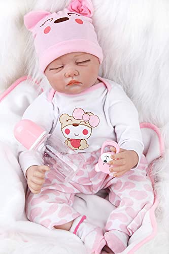 antboat 22 Pulgadas 55cm Muñecas Reborn Bebé Niña Vinilo Silicona Suave Dormido Niña Realista Hecho a Mano Recién Nacido Reborn Niña Regalos de Cumpleanos Reborn Toddler