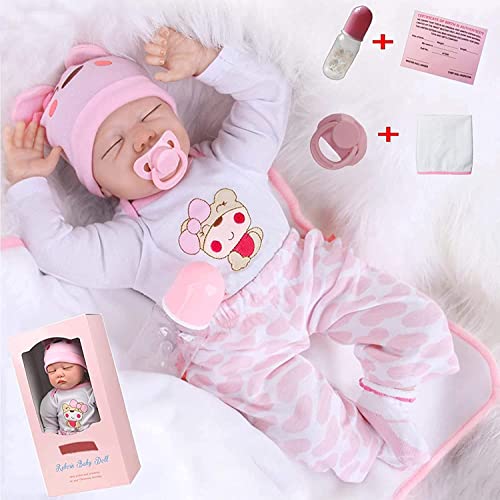 antboat 22 Pulgadas 55cm Muñecas Reborn Bebé Niña Vinilo Silicona Suave Dormido Niña Realista Hecho a Mano Recién Nacido Reborn Niña Regalos de Cumpleanos Reborn Toddler