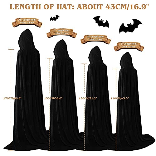 AOCZZ Capa de terciopelo de vampiro con capucha larga, capa de terciopelo negro, disfraz para adultos, unisex, 110 cm
