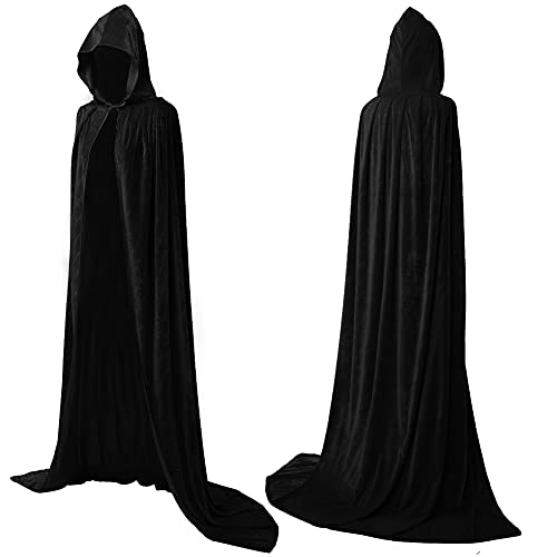 AOCZZ Capa de terciopelo de vampiro con capucha larga, capa de terciopelo negro, disfraz para adultos, unisex, 110 cm