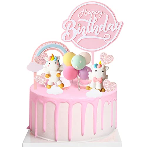 AODIGEGE Unicornio Decoración de Tartas Cumpleaños Macaron Decoración de Tartas Cupcake Topper Unicornio, Pancarta de Cumpleaños, Arcoíris Cake Topper Decorar Niñas y Niños.