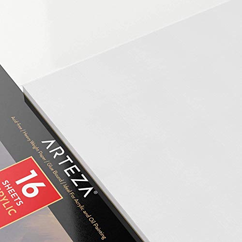 Arteza Cuadernos de pintura acrílica | Tamaño 27, 9 x 35,5 cm | Pack de 2 blocs de papel pesado (400g) para pintar con acrílico y óleo | 16 lienzos por cuaderno (32 en total) | Encuadernados con cola