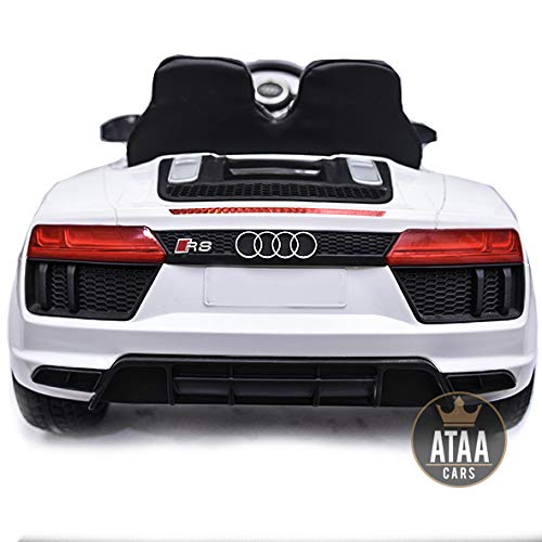 ATAA CARS Audi R8 Spyder Licenciado 12v Asiento Piel, Ruedas de Goma - Coche eléctrico para niños - Blanco
