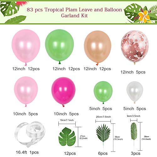 Auihiay 83 piezas de guirnaldas de globos tropicales, guirnalda de arco de globos Luau con hojas de palmera y tira de globos para decoraciones de fiestas temáticas tropicales