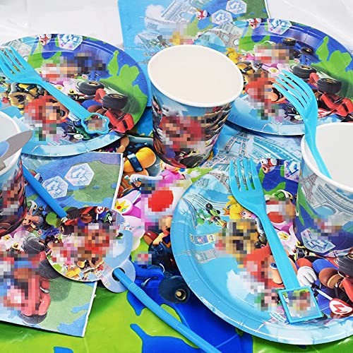 Babioms Reusable Party Supplies Vajilla,62pcs Reusable Suministros De Fiesta De Cumpleaños,Platos,Tazas,Servilletas,Pajillas,Tenedores,Mantel,Banners