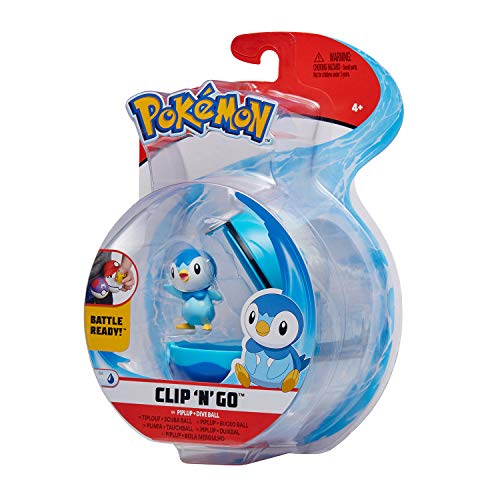 Bandai – Pokémon – Poké Ball & Figura Clip 'N' Go – 1 Scuba Ball + 1 Figura de 5 cm Tiplouf (Piplup) – Accesorio para disfrazarse en Dressor Pokémon – WT97899