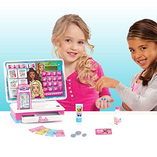 Barbie 62976 Caja registradora grande, juguete interactivo con luces, sonidos realistas y dinero de juego fingido, multicolor