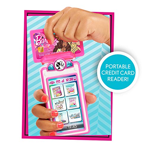 Barbie 62976 Caja registradora grande, juguete interactivo con luces, sonidos realistas y dinero de juego fingido, multicolor