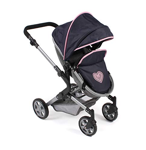 Bayer Chic 2000-Cochecito para muñecas 3 en 1 Lia Coche, bañera y Asiento Deportivo, Color Melange Gris-Navy (597-26)