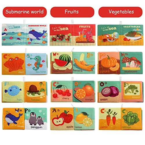 BelleStyle Libros de Tela para Bebé, 6PCS Libro Bebe Activity Tejido Blando Papel del Bebé Juguete Educación Temprana y Desarrollo de Juguete Libro