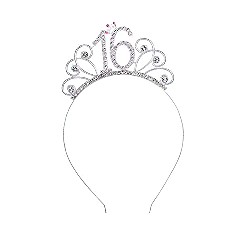 Belvanr 16 Años de cumpleaños para mujer Toppers de Tarta de Cumpleaños 16 Diadema Tiara Corona de Cumpleaños para 16 Cumpleaños para niña 16 Años cumpleaños Fiesta de Decoración Accesorios Regalo