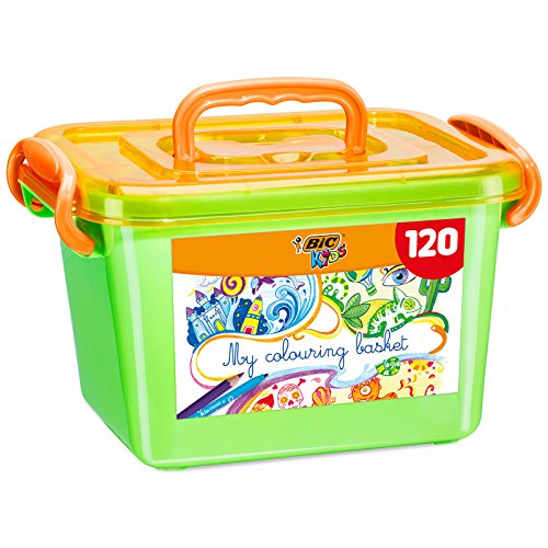 BIC Kids Colouring Set, Lápices de Colores y Rotuladores para Niños en Colores Variados y Vibrantes, Caja de 120 Unidades, Incluye Caja de Almacenamiento