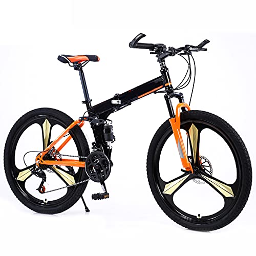 Bicicleta Plegable 24/27 Velocidad Bicicleta De Montaña 24 Pulgadas Ruedas De 3 Radios MTB Dual Suspensión Bicicleta Adulto Estudiante Al Aire Libre Deporte Ciclismo,Naranja,24 Speed