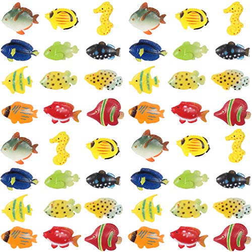 Boao Conjunto de 48 Piezas de Figuras de Peces Tropicales, Favores de Fiesta de Peces Tropicales, Juguetes de Peces de Plástico Variados para Niños, 1 Pulgada de Largo