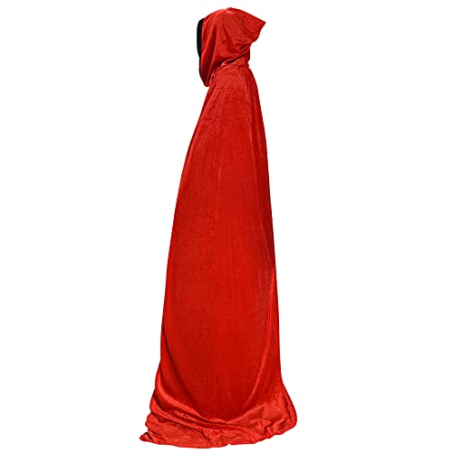 Bolinker Capa de terciopelo con capucha para Halloween, cosplay, unisex, color rojo, 170