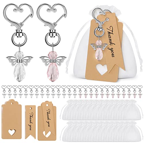 Bolsas para regalo,VVEMERK 30 Piezas Colgantes de ángel de la Guarda Llavero con bolsa de organza y Etiqueta Kraft para Navidad Partido Regalo de Bodas Recuerdos de bautizo
