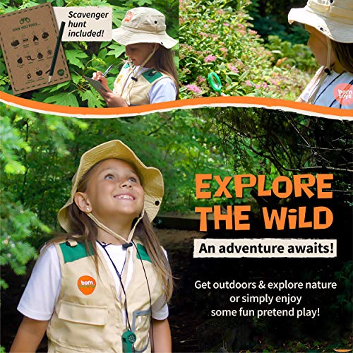 Born Toys Backyard Safari Chaleco y Gorro con el Kit Explorer para Actividades al Aire Libre, Naturaleza, guardaparques, Halloween, campamentos, excursiones, Stem y Ropa científica y Juegos de rol