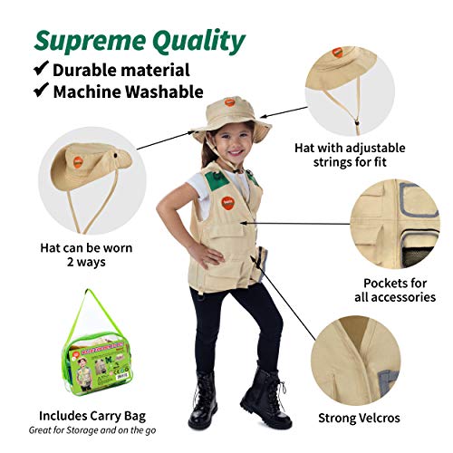 Born Toys Backyard Safari Chaleco y Gorro con el Kit Explorer para Actividades al Aire Libre, Naturaleza, guardaparques, Halloween, campamentos, excursiones, Stem y Ropa científica y Juegos de rol
