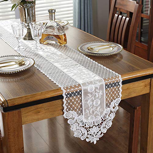 Camino de mesa de encaje, exquisito tejido de encaje con bordado vintage, hecho a mano, perfecto para decoración de bodas, cafés, fiestas 30 * 150cm blanco