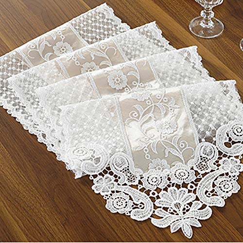 Camino de mesa de encaje, exquisito tejido de encaje con bordado vintage, hecho a mano, perfecto para decoración de bodas, cafés, fiestas 30 * 150cm blanco