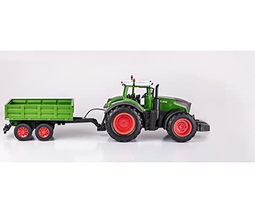 Carson- Fendt 500907314-Tractor Remolque 100% RTR, teledirigido, vehículo de construcción con Funciones de luz y Sonido, Incluye Pilas y Control Remoto, Color Verde (500907314)