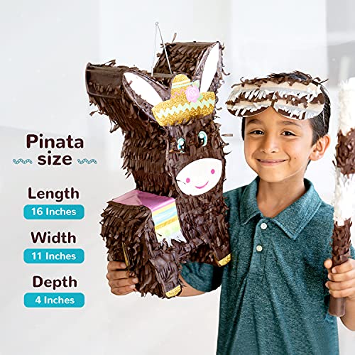 CarsonChase Paquete de piñata de Burro con una Venda para los Ojos y un murciélago Gran tamaño para Fiestas de cumpleaños, Puede Contener hasta 5 Libras de Dulces (16 x 11 x 4 Pulgadas)