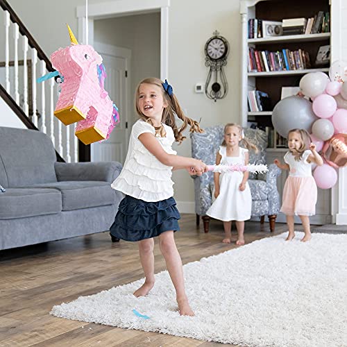 CarsonChase Paquete de piñata de Unicornio Rosa con Venda para los Ojos y murciélago, la verdadera piñata de Gran tamaño, la piñata para hasta 10 Libras de Dulces (19 x 16 x 4 Pulgadas)