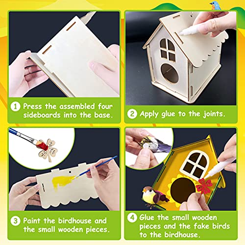 Casitas de Pajaros Kits, 4 Piezas DIY Casa Pajaros, Manualidades para niños Artes y Manualidades de Madera para de 5 a 12 años, Casa de pájaros para Pintar de Bricolaje Creativo Regalo para Niños