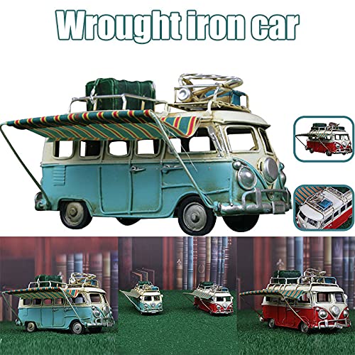 Chahu Modelo de coche de metal Vintage RV Camper Van Juguete Simulación Limusina Playa Autobús Decoración del hogar para estante de escritorio