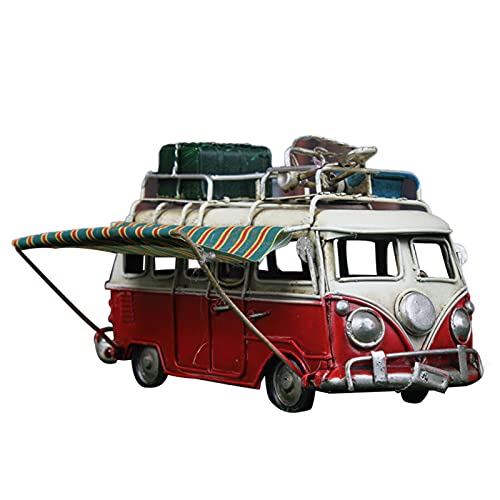 Chahu Modelo de coche de metal Vintage RV Camper Van Juguete Simulación Limusina Playa Autobús Decoración del hogar para estante de escritorio