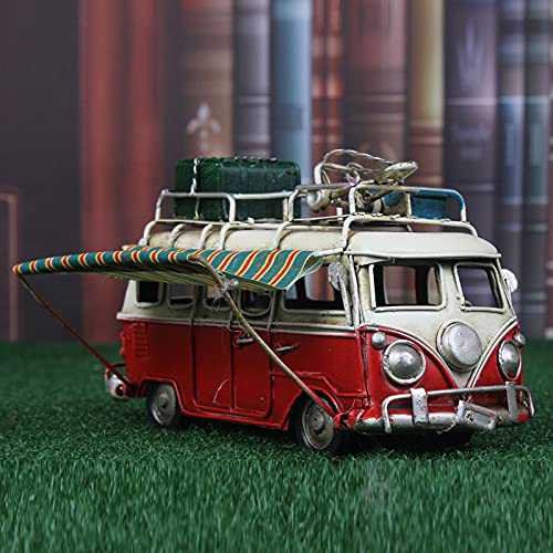 Chahu Modelo de coche de metal Vintage RV Camper Van Juguete Simulación Limusina Playa Autobús Decoración del hogar para estante de escritorio
