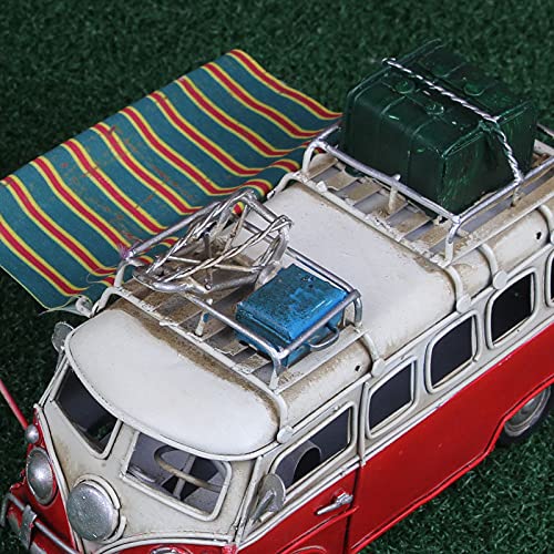 Chahu Modelo de coche de metal Vintage RV Camper Van Juguete Simulación Limusina Playa Autobús Decoración del hogar para estante de escritorio