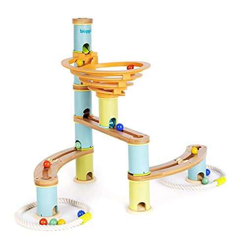 Circuito laberíntico boppi para canicas de bambú ecológico para niños, de 48 Piezas con 12 canicas. Juguete científico de construcción para niños y niñas a Partir de 3 años - Pack de Inicio