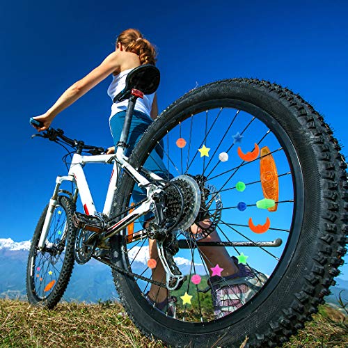 CKANDAY 133 piezas de abalorios para radios de rueda de bicicleta, coloridos abalorios de plástico para decoración de bicicletas, abalorios redondos para decoración de niños, colores y formas variados