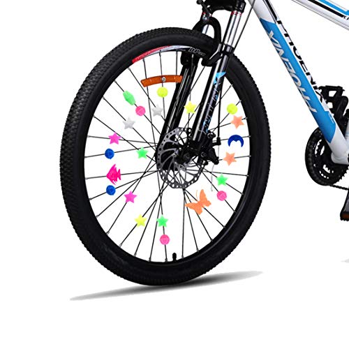 CKANDAY 133 piezas de abalorios para radios de rueda de bicicleta, coloridos abalorios de plástico para decoración de bicicletas, abalorios redondos para decoración de niños, colores y formas variados