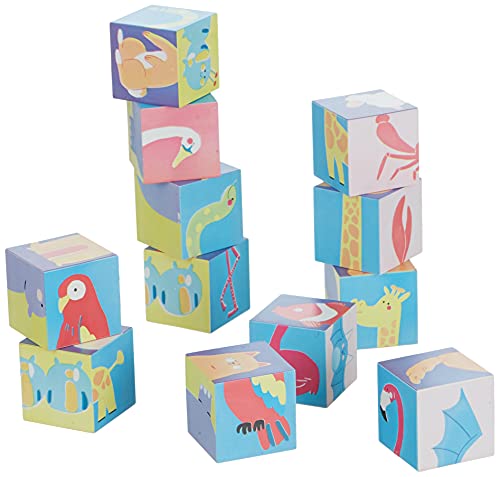 Clementoni-16227 - 12 Cubos Serigrafiados Formas Casas - Cubos infantiles sostenibles a partir de 4 años