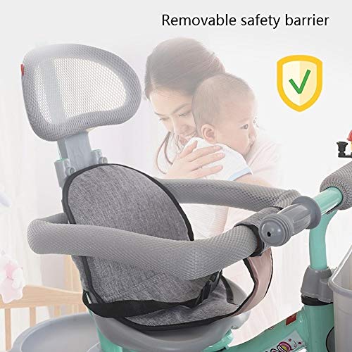 Cochecito Plegable Triciclo niños Multifuncional Bicicleta Ligera Silla de Paseo de Tres Ruedas Ultraligero niños rotación Triciclo (Color : Green)