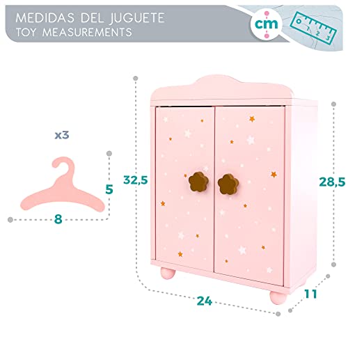 ColorBaby WOOMAX 49362 - Woomax-Armario de Madera para muñecas c/3 Perchas +3a
